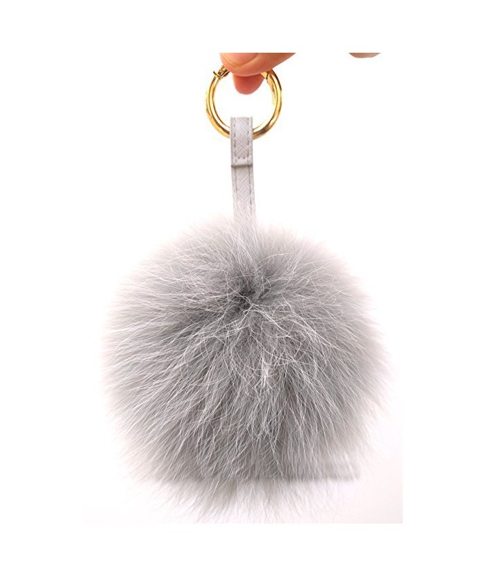 Fox Fur Pompoms Keychains, Real Fur Pompom Key Chain