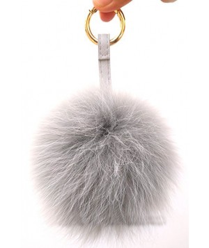 Pom Pom Key Chain Women by Miss Fong,Puff Ball Keychain in Genuine Fox Fur,  Bag Charm Gold Ring Fur Ball (Grey-large)