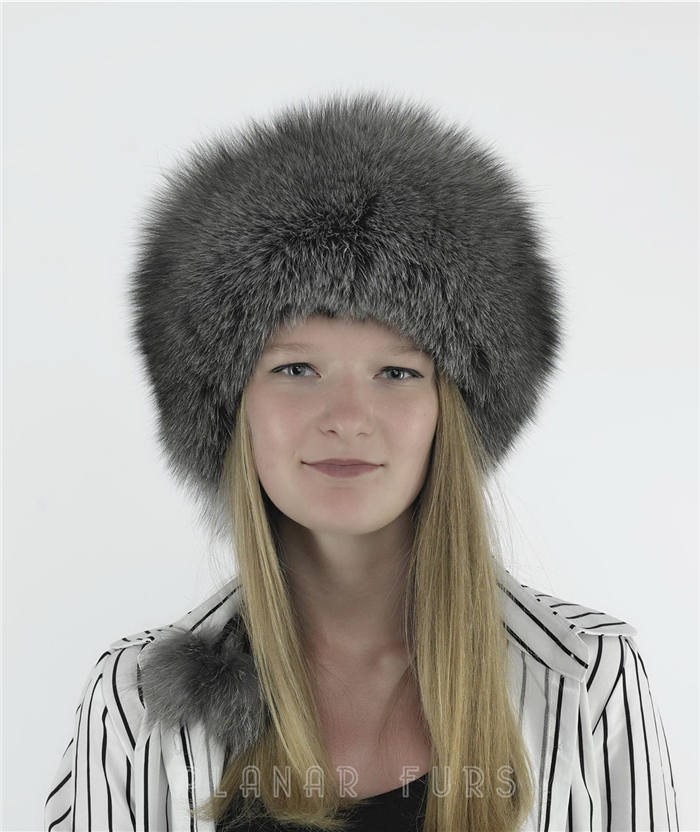 Chapka en Fourrure pour Femme Toque de Style Russe,Faux chapeau de fourrure  de renard-Noir